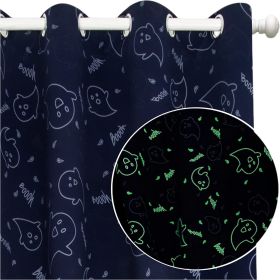 Muwago Ghost Demon Dark Blue Blackout Curtains Luminous Glow in The Dark Themed Grommet Thermal Insulated Curtains Bedroom and Living Room Window