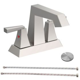2-Handle Bathroom Sink Faucet Brushed Nickel 4 Inches Centerset Vanity Faucet 3 Hole Bathroom Faucet with Pop Up Drain & Supply Lines Modern Commercia