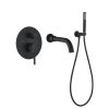 2-Handle Wall Mount Tub and Shower Faucet with Hand Shower in Black Valve Included