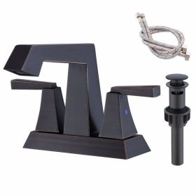 2-Handle Bathroom Sink Faucet Oil Rubbed Bronze 4 Inches Centerset Vanity Faucet 3 Hole Bathroom Faucet with Pop Up Drain & Supply Lines Modern Commer