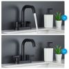 Bathroom Faucet 2 Handle 4 Inch Centerset Bathroom Sink Faucets 3 Hole with Pop Up Drain and Water Supply Lines, Matte Black