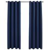 Blackout Curtains with Rings 2 pcs Navy Blue 54"x95" Fabric