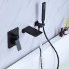 Bathtub Faucet Matte Black, Waterfall Wall Mount Tub Filler Faucet with Handheld Shower Brass