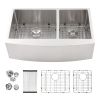 33 Inch Farmhouse Apron Handmade Stainless Steel Kitchen Sink,16Gauge Apron Front Double Bowl 60/40 Kitchen Sink with Bottom Grid
