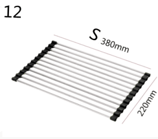 Folding Kitchen Drain Sink Rack Stainless Steel (Color: Black, Model: 12 S)