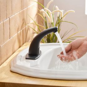 Automatic Sensor Touchless Bathroom Sink Faucet With Deck Plate In Matte Black (Color: Matte Black)