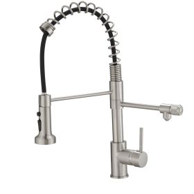 Single Handle No Sensor Pull Down Sprayer Kitchen Faucet in Black (Color: Brushed Nickel)