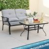 Outdoor Loveseat Chair Set with Coffee Table and Seat Back Cushions