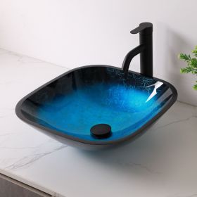 Above Counter Artistic Tempered Glass Bathroom Sink Transparent Counter Top Bathroom Single Bowl Vessel Basin (Color: Blue + Tempered Glass + Bathroom)