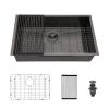 33 Inch Undermount Kitchen Sink Single Bowl 18 Gauge Gunmetal Black Stainless Steel Sink