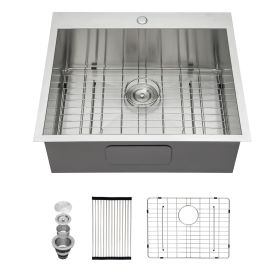 Kitchen Sink Drop-in Topmount Single Bowl Gunmetal Black Stainless Steel Sink (Color: Brushed Stainless Steel, size: 28)