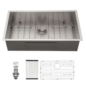 Undermount Sink Stainless Steel 18 Gauge Single Bowl Kitchen Sink Basin with Strainer (size: 33"x19"x9")